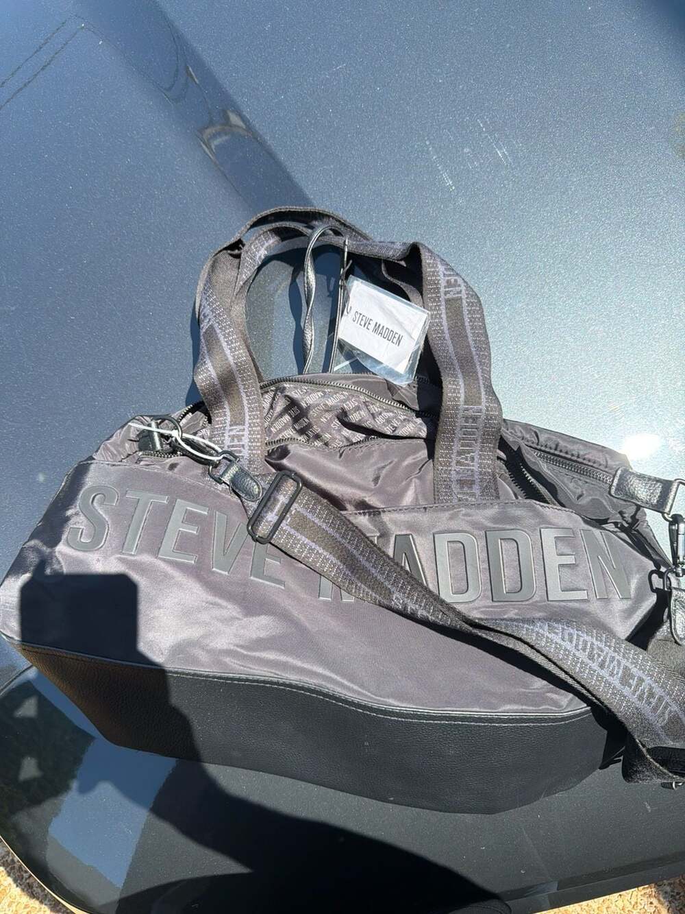 Steve Madden Black Nylon Logo Weekender Duffel Bag